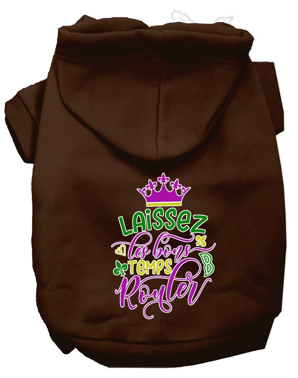 Laissez Les Bons Temps Rouler Screen Print Mardi Gras Dog Hoodie Brown M